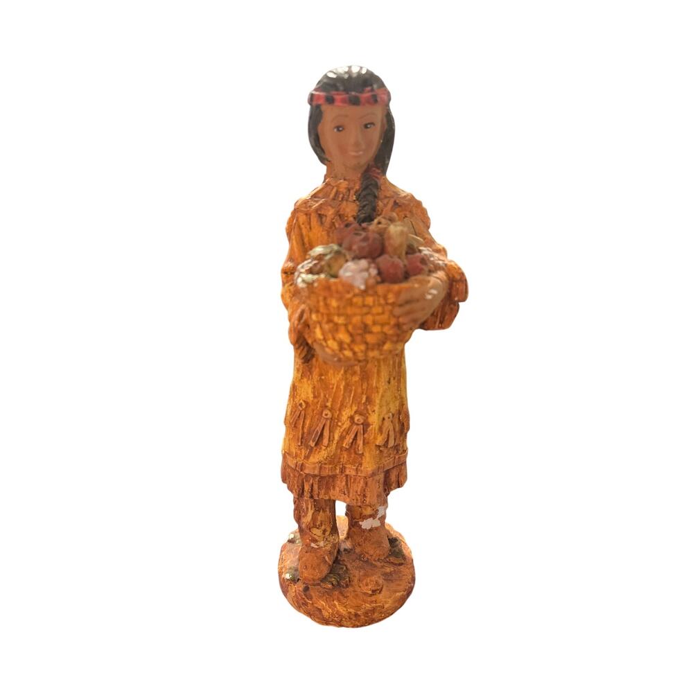 Vintage Native American Maiden Harvest Figurine Holding Apple Basket 11”